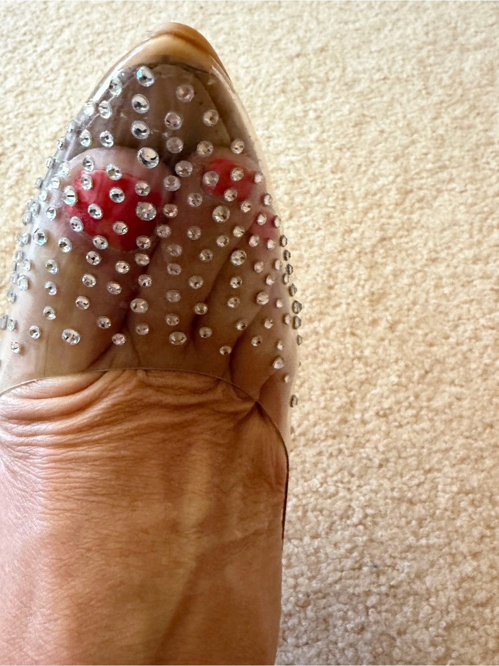 Cushionaire Clear Pointed Rhinestone Pump in Nude